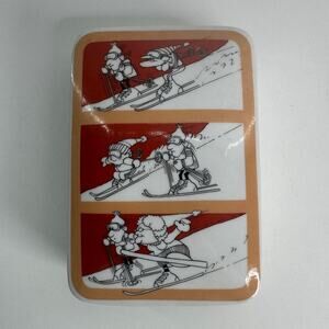 Vintage Trinket box 1975 Enesco Kersten Sports Chagrin Snow Ski Skiing Cartoon